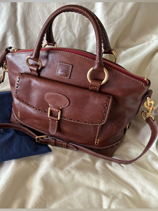 Dooney & Bourke Handbags - Dooney & Bourke Brown Leather Satchel with Gold Hardware